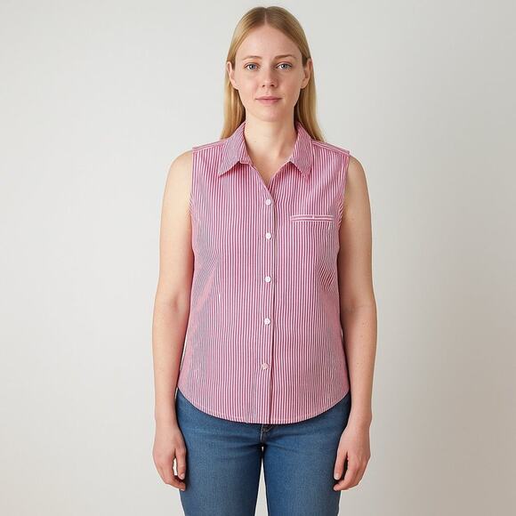 Chico's Tops - 2/$30  Chico's Striped Sleeveless Button-Down Shirt Red White 8#A1371